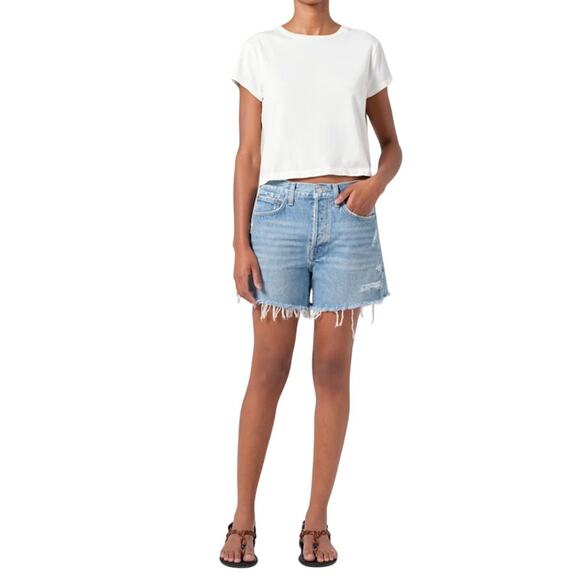 AGOLDE Parker Long High Rise Distressed Denim Shorts Women’s Size 28 - Picture 1 of 6